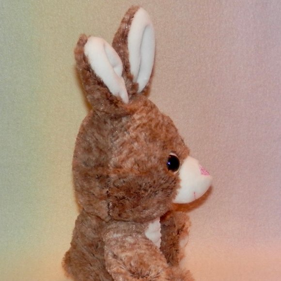 BROWN AND WHITE PLUSH BUNNY * BIG SPARKLE EYES * PINK NOSE * 10  IN TALL * CUTE - Picture 3 of 5